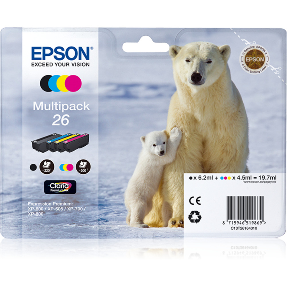 Epson Polar bear Cartouche 'Ours Polaire' - Encre Claria Premium MP, Noir, Cyan, Magenta, Jaune, 6,2 ml, 4,5 ml, 1 pièce(s), Multi pack C13T26164020
