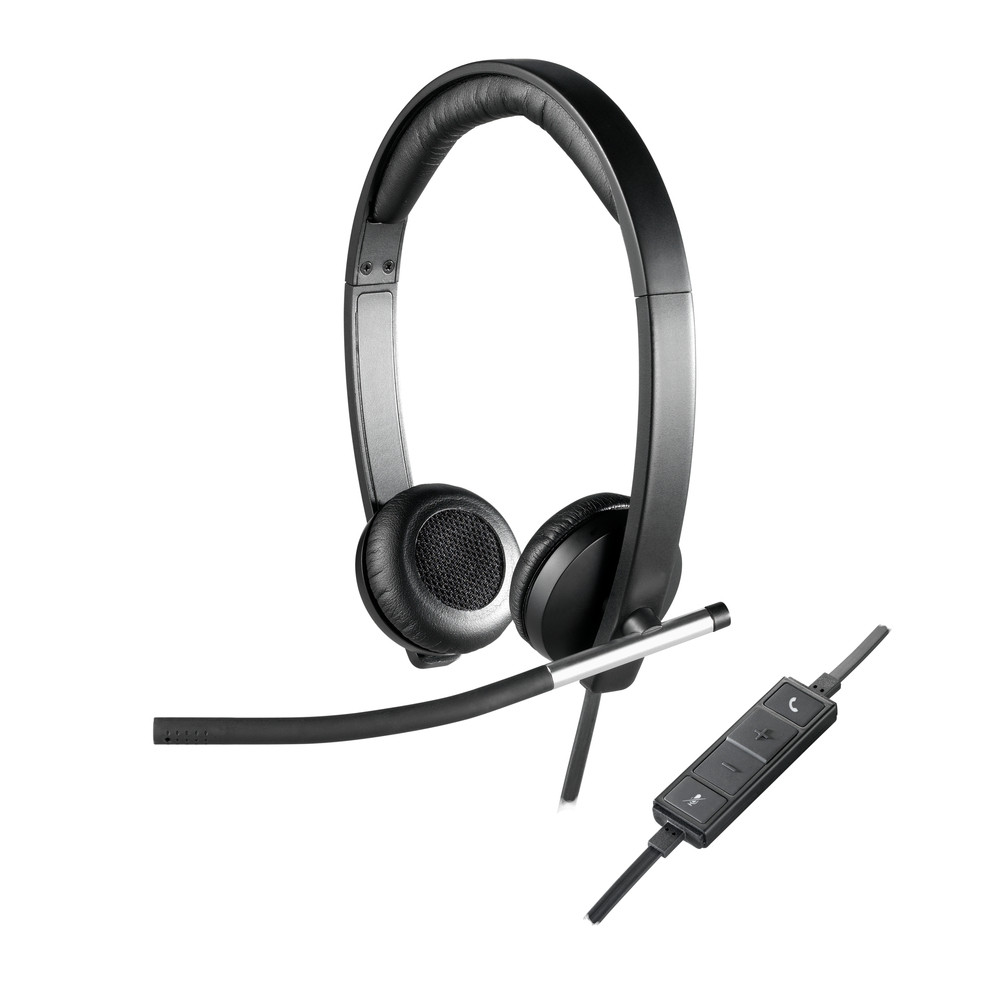 Logitech H650E, Casque, Arceau, Bureau/Centre d'appels, Noir, Argent, Binaural, Avec fil 981-000519