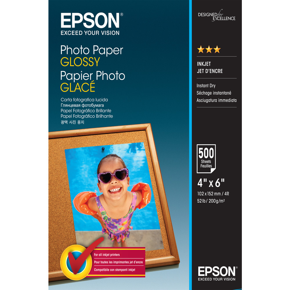 Epson Photo Paper Glossy - 10x15cm - 500 Feuilles, Gloss, 200 g/m², 500 feuilles, - WorkForce WF-7610DWF - WorkForce WF-7110DTW - WorkForce WF-3620DWF