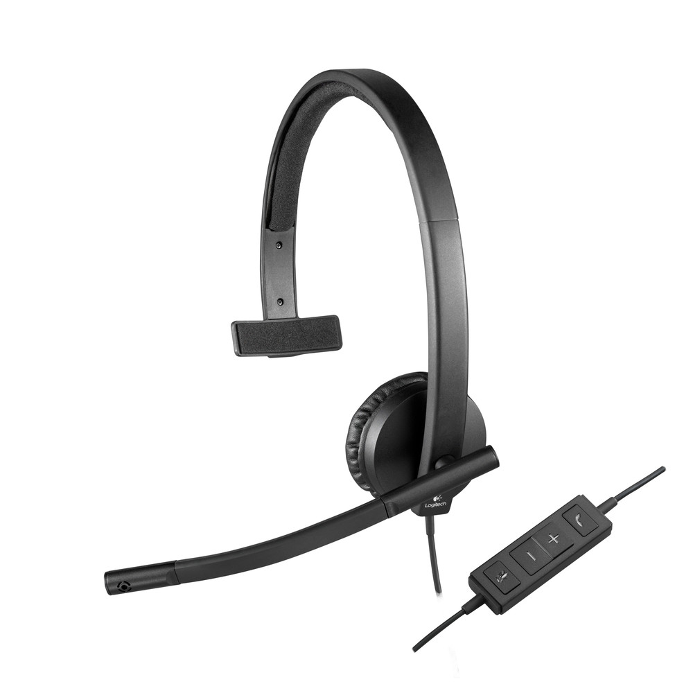 Logitech H570e, Casque, Arceau, Bureau/Centre d'appels, Noir, Monophonique, Avec fil 981-000571
