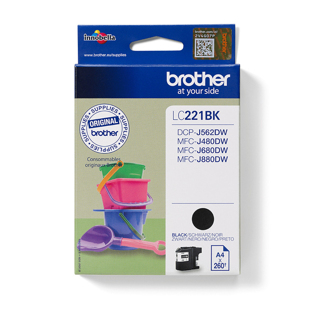 Brother LC221BK, Noir, Encre à pigments, 1 pièce(s), 260 pages, Paquet unique