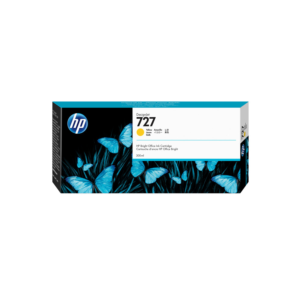 HP 727 cartouche d'encre DesignJet jaune, 300 ml, Rendement élevé (XL), Jaune, Encre à colorant, 300 ml, 1 pièce(s) F9J78A