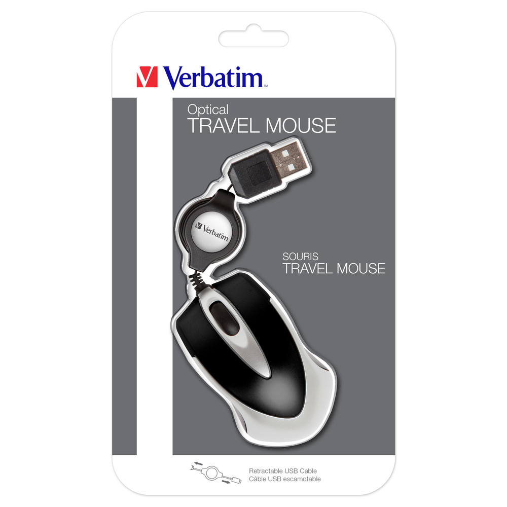 Verbatim Souris optique de voyage Go Mini - Noir, Ambidextre, Optique, USB Type-A, 1000 DPI 49020