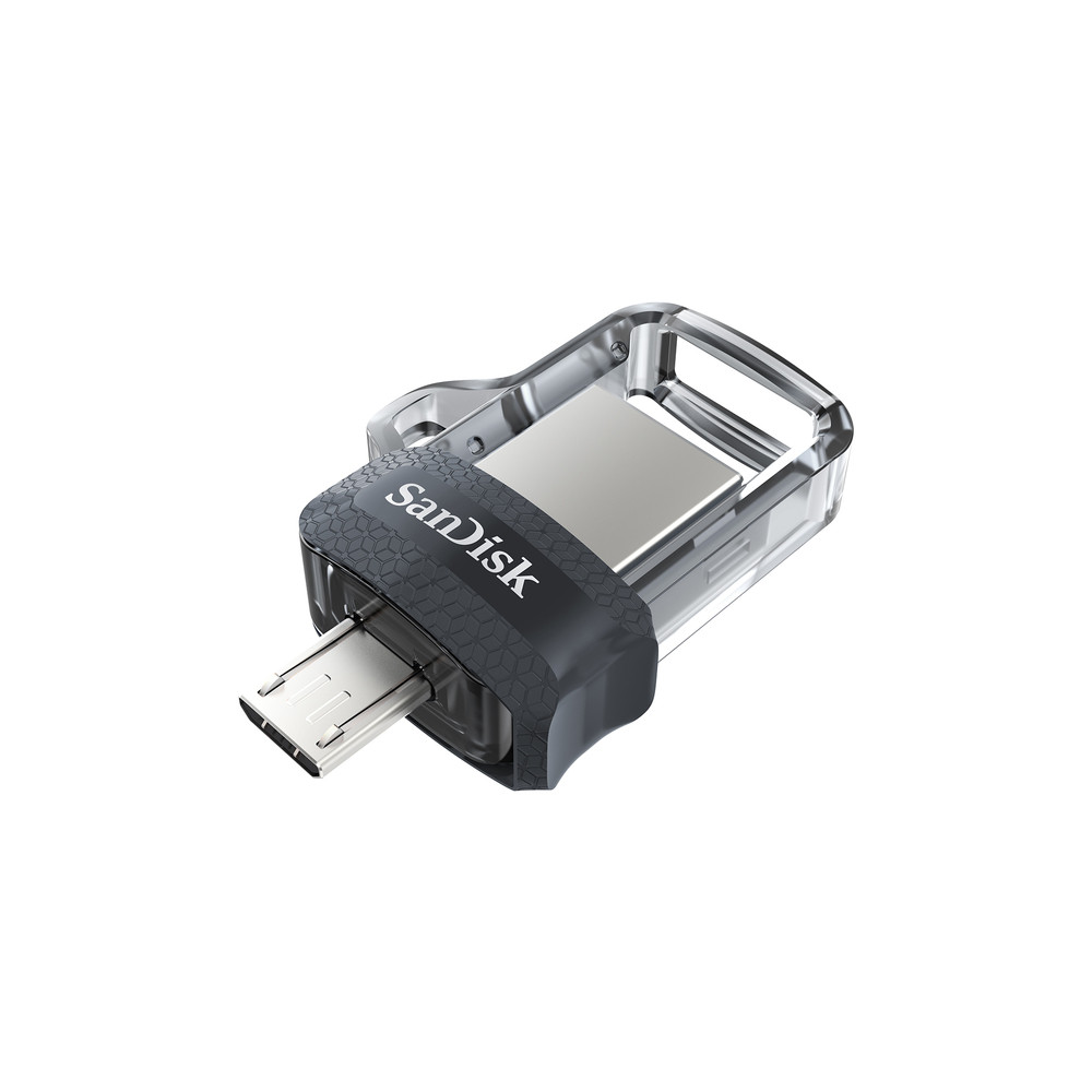 SanDisk Ultra Dual m3.0, 128 Go, USB Type-A / Micro-USB, 3.2 Gen 1 (3.1 Gen 1), Slide, 5,2 g, Noir, Argent, Transparent SDDD3-128G-G46