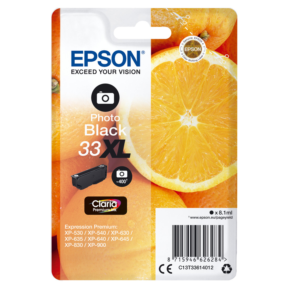 Epson Oranges Cartouche ' ' - Encre Claria Premium N Photo (XL), Rendement élevé (XL), Encre à colorant, 8,1 ml, 650 pages, 1 pièce(s) C13T33614022