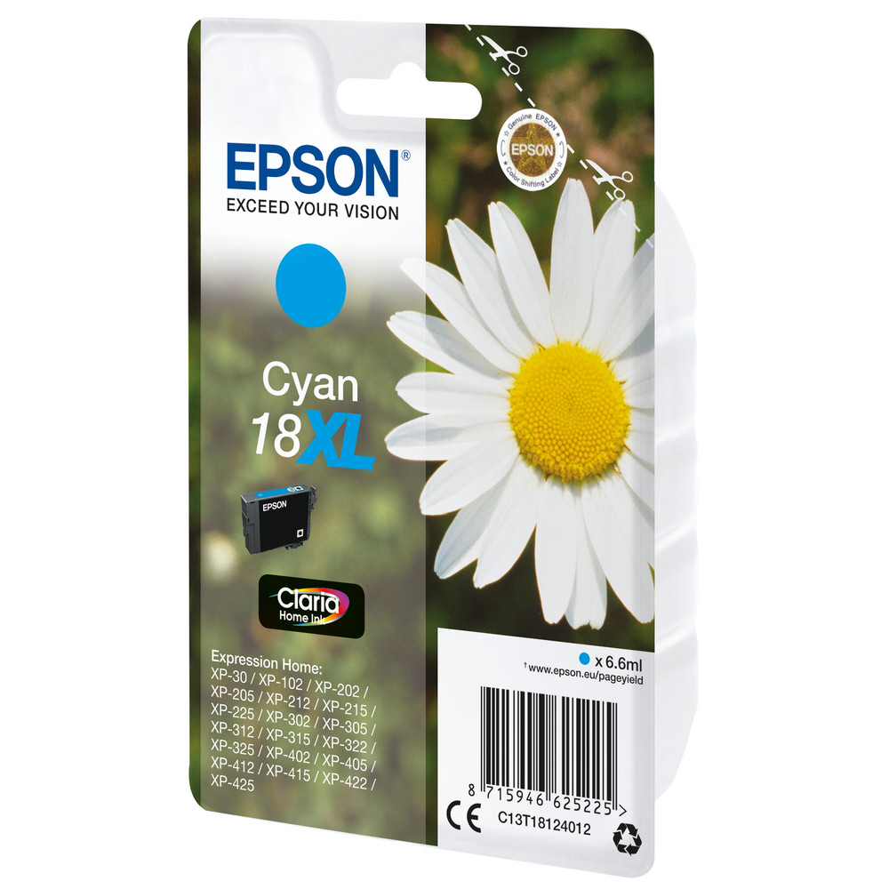 Epson Daisy Cartouche 'Pâquerette' 18XL - Encre Claria Home C, Rendement élevé (XL), Cyan, 6,6 ml, 1 pièce(s), 450 pages C13T18124012