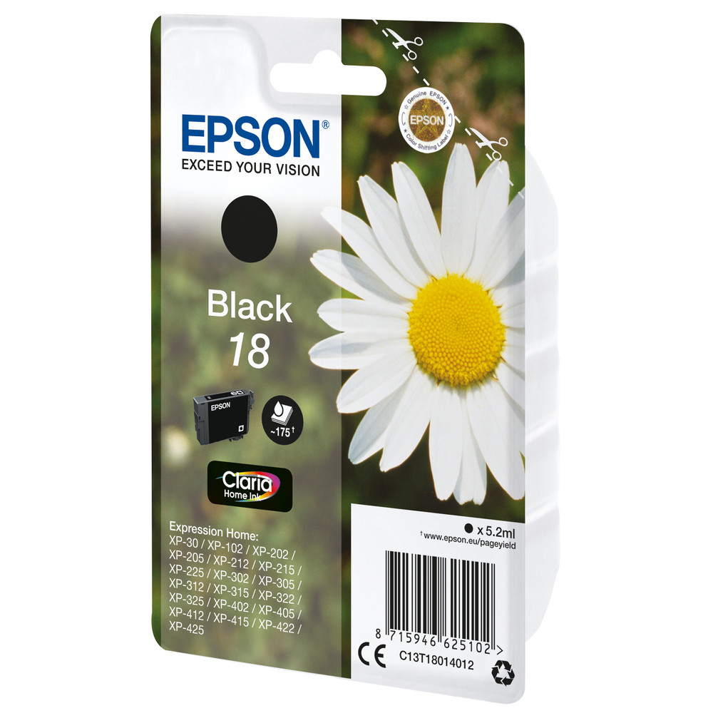 Epson Daisy Cartouche 'Pâquerette' 18 - Encre Claria Home N, Noir, Encre à pigments, 5,2 ml, 1 pièce(s), 175 pages C13T18014022
