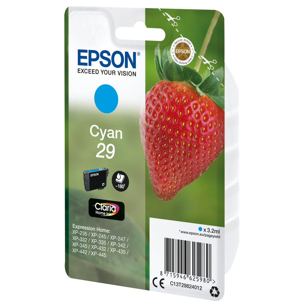 Epson Strawberry Cartouche 'Fraise' 29 - Encre Claria Home C, Cyan, 3,2 ml, 1 pièce(s), 180 pages C13T29824022