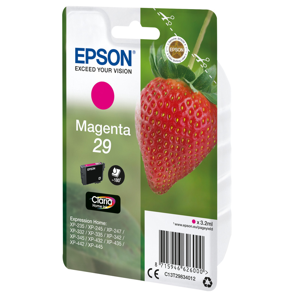 Epson Strawberry Cartouche 'Fraise' 29 - Encre Claria Home M, Magenta, Encre à pigments, 3,2 ml, 1 pièce(s), 180 pages C13T29834022