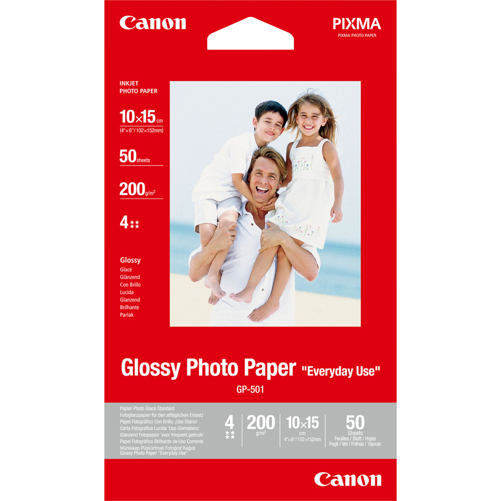 Canon Papier photo brillant 4  6' (10  15 cm) GP-501 - 50 feuilles, Gloss, 200 g/m, Jet d'encre, 50 feuilles, 102 mm, 152 mm 0775B081