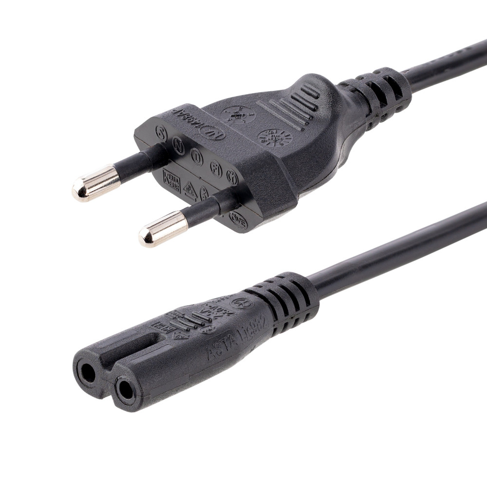 StarTech.com Cordon d'alimentation bipolaire standard EU vers C7 de 1m pour ordinateur portable - M/F - Noir, 1 m, CEE7/16, Coupleur C7, H03VVH2-F, 25