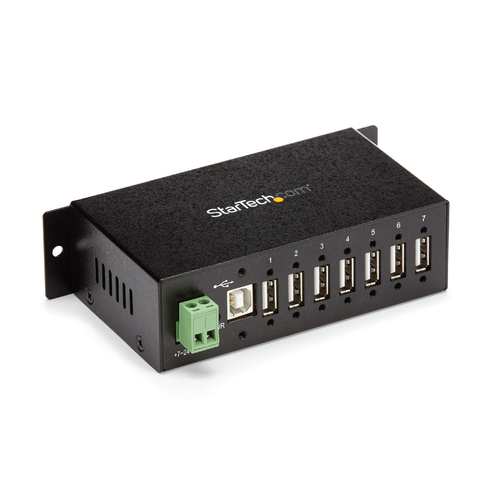 StarTech.com Robuste concentrateur industriel USB 7 ports, montable, USB 2.0 Type-B, USB 2.0, 480 Mbit/s, Noir, Acier, CE, FCC, RoHS, REACH, TAA ST720