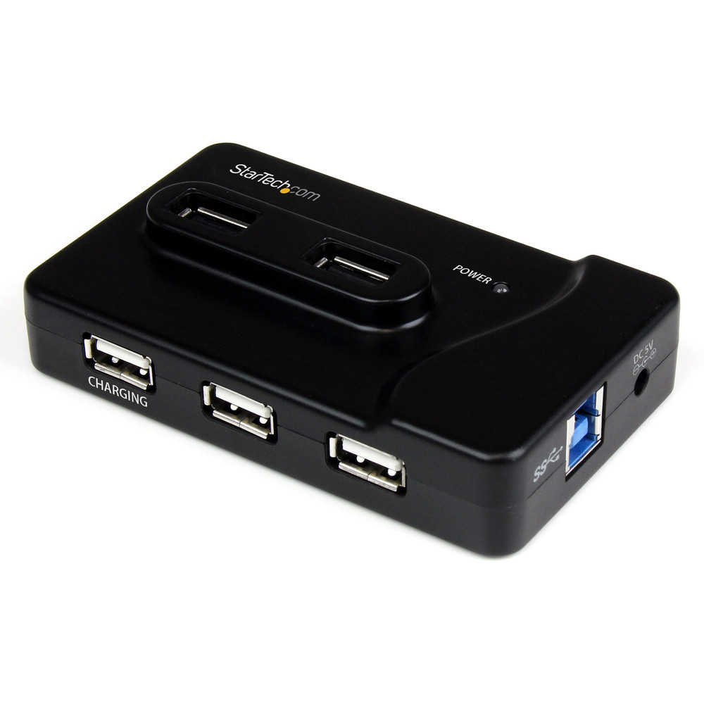 StarTech.com Hub combiné USB 3.0/2.0 6 ports avec port de charge, USB 3.2 Gen 1 (3.1 Gen 1) Type-B, USB 3.2 Gen 1 (3.1 Gen 1) Type-A, 4800 Mbit/s, Noi