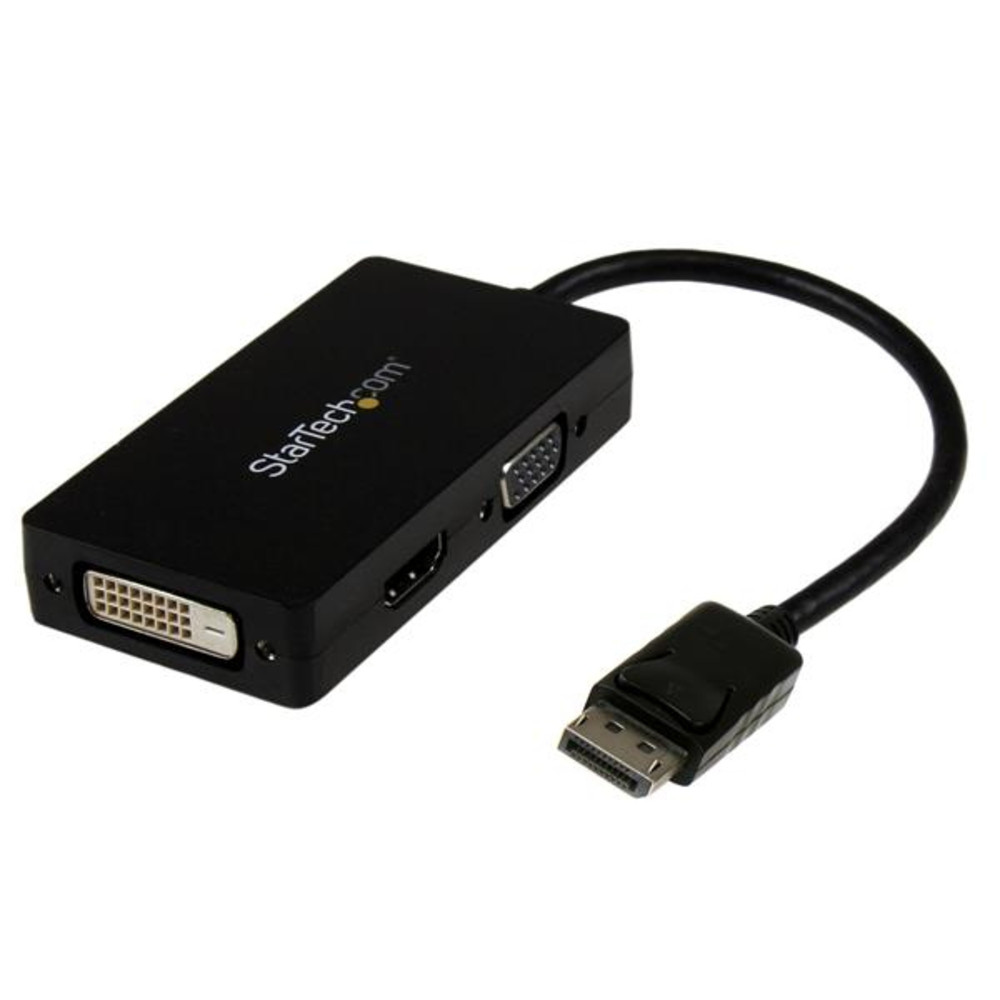 StarTech.com Adaptateur de voyage DisplayPort vers VGA / DVI / HDMI - Covertisseur vidéo 3-en-1, 0,15 m, 1920 x 1200 pixels, 1080p, Noir, CE, FCC, REA