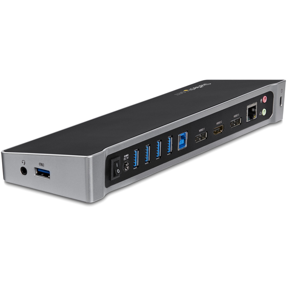 StarTech.com Station d'Accueil USB 3.0 à 3 Écrans avec 2x 4K DisplayPort et HDMI Hub USB A à 5 Ports 1x Fast Charge Audio 3 5 mm GbE Docking