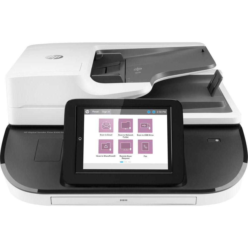 HP Flow 8500 fn2, Numriseur  plat et adf, CSV, HTML, JPG, OCR, PDF, RTF, TIFF, TXT, XPS, 10000 pages par mois, 3584 Mo, 150 feuilles, Secteur L2762A