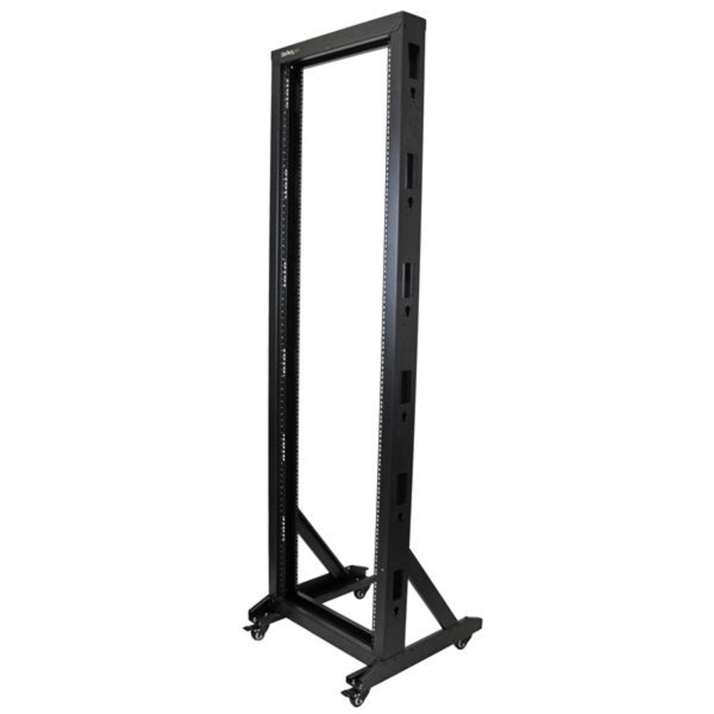 StarTech.com Rack Serveur Mobile 42U à 2 Mâts, Rack Réseau 19' à 2 Mâts avec Roulettes, Rack Ouvert Roulant pour Équipement AV/Data/Media/IT, Rack Ord