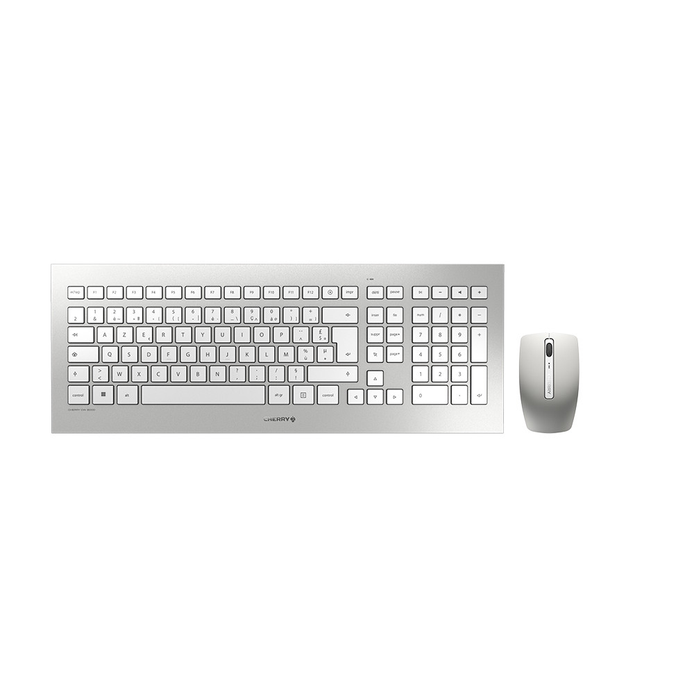 CHERRY DW 8000 Ensemble Clavier & Souris sans fil, blanc/argent, USB, AZERTY - FR, Taille relle (100 %), Sans fil, RF sans fil, Argent, Blanc, Souris