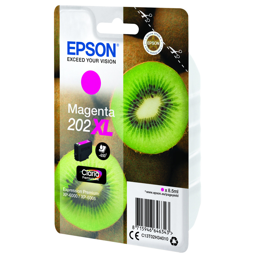 Epson Kiwi Singlepack Magenta 202XL Claria Premium Ink, High (L) Yield, Magenta, Encre à pigments, 8,5 ml, 1 pièce(s), Paquet unique C13T02H34010