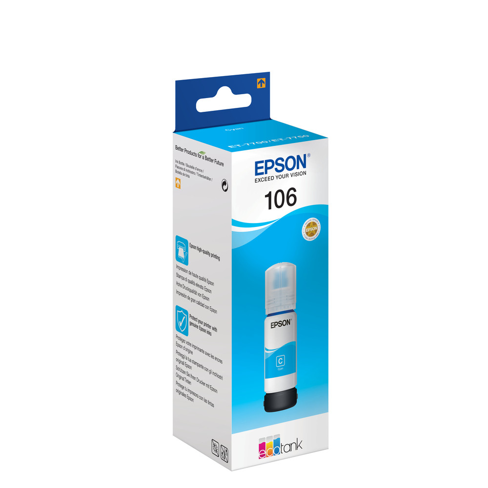 Epson 106 Bouteille d?encre cyan EcoTank, Original, Cyan, Epson, - EcoTank ET-7750 - EcoTank ET-7700, 70 ml, Impression à jet d'encre C13T00R240
