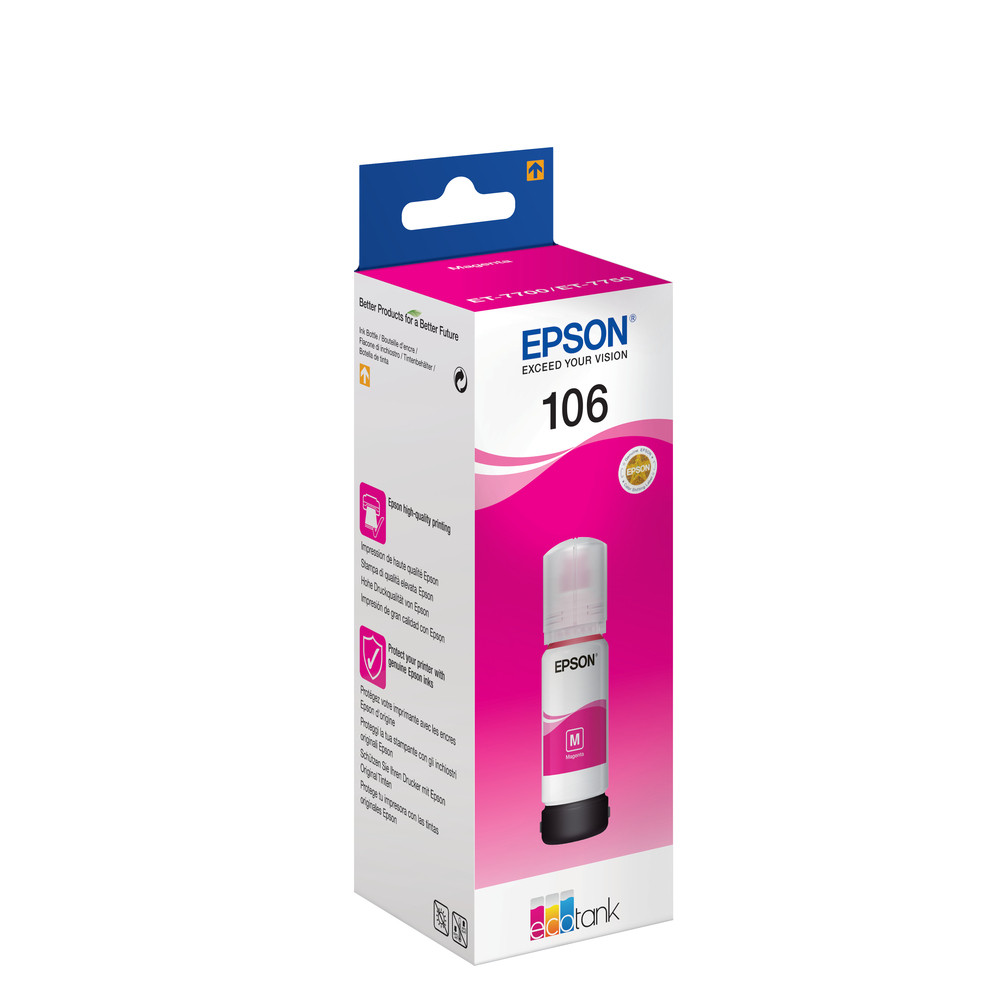 Epson 106 EcoTank Magenta ink bottle, Original, Magenta, Epson, - EcoTank ET-7750 - EcoTank ET-7700, 70 ml, Impression à jet d'encre C13T00R340