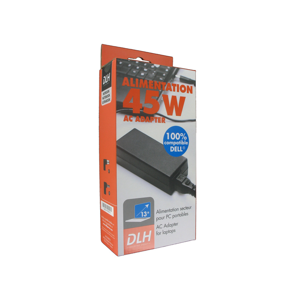 DLH Alimentation secteur 45W Dell 100% compatible (sauf USB-C), Ordinateur portable, Intérieure, 100-240 V, 50/60 Hz, 45 W, 19 V DY-AI3140