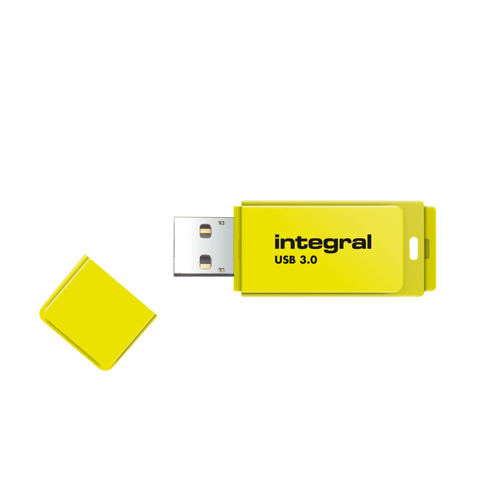 Integral 16GB USB3.0 DRIVE NEON YELLOW UP TO R-80 W-10 MBS, 16 Go, USB Type-A, 3.2 Gen 1 (3.1 Gen 1), 110 Mo/s, Casquette, Jaune INFD16GBNEONYL3.0