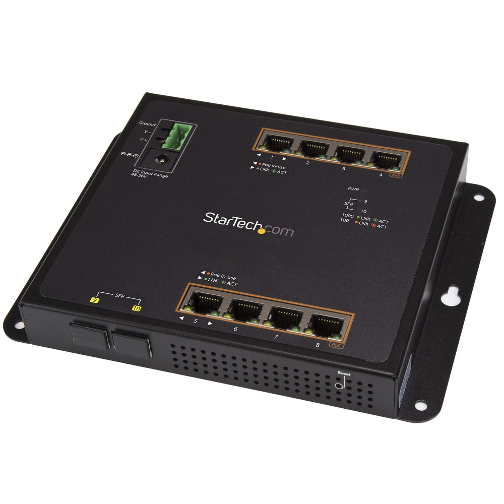 StarTech.com Switch Industriel POE+ Gigabit Ethernet 8 ports - 2 connexions MSA SFP - 30W - Switch Gbe Haute Puissance L2 adminstrable renforcé - Fixa