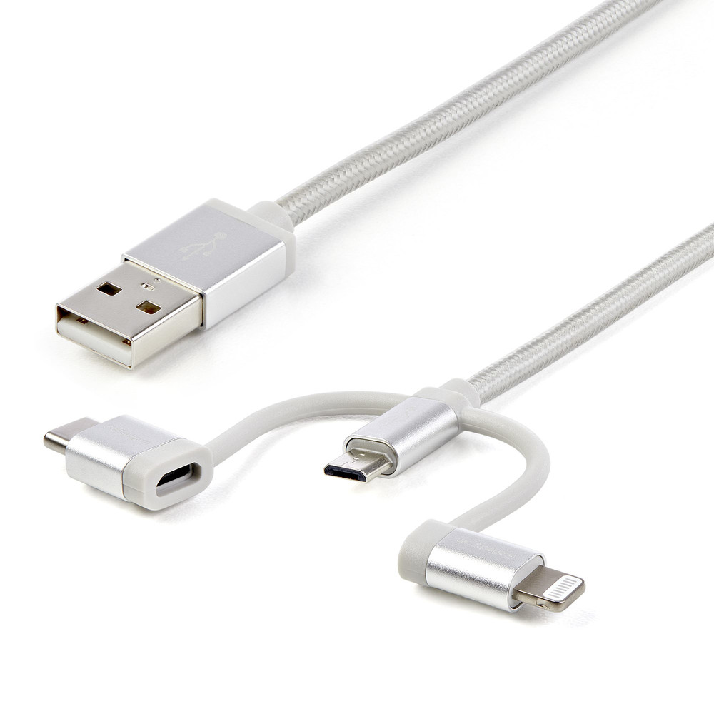StarTech.com Câble chargeur USB de 1 Lightning USB C Micro B Tressé 1 USB A Micro USB B USB 2.0 0 48 Gbit/ LTCUB1MGR