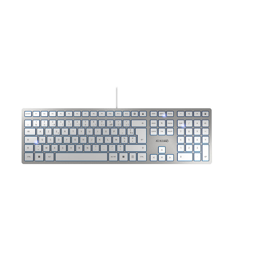 CHERRY KC 6000 SLIM Clavier filaire, blanc/argent, USB, AZERTY - FR, Taille relle (100 %), Avec fil, USB, AZERTY, Argent, Blanc JK-1600FR-1