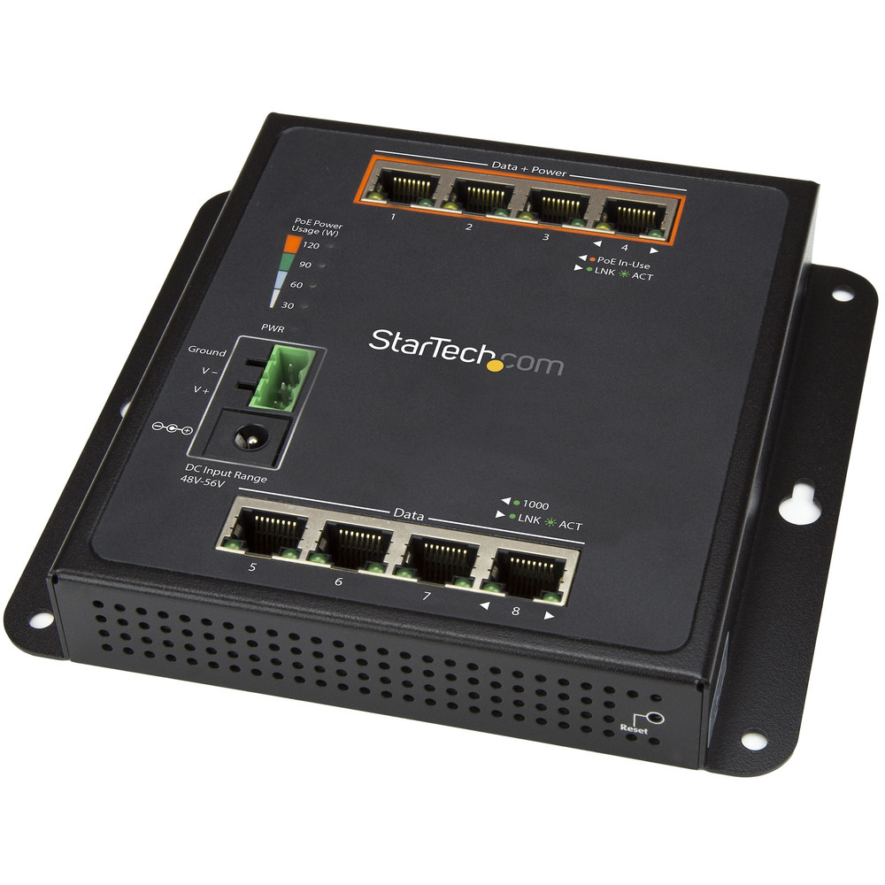 StarTech.com Switch Gigabit Ethernet géré à 8 ports (4 PoE+) - Fixation murale et accès en façade, Géré, L2, Gigabit Ethernet (10/100/1000), Full dupl