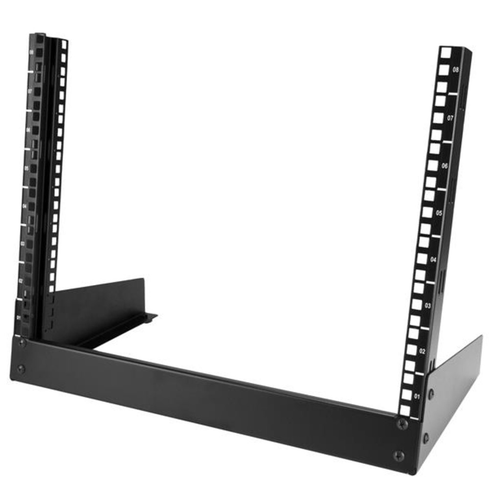 StarTech.com Rack de serveur 8U à 2 montants pour bureau - Armoire serveur à cadre ouvert, Rack autonome, 8U, 50 kg, 2,2 kg, Noir RK8OD