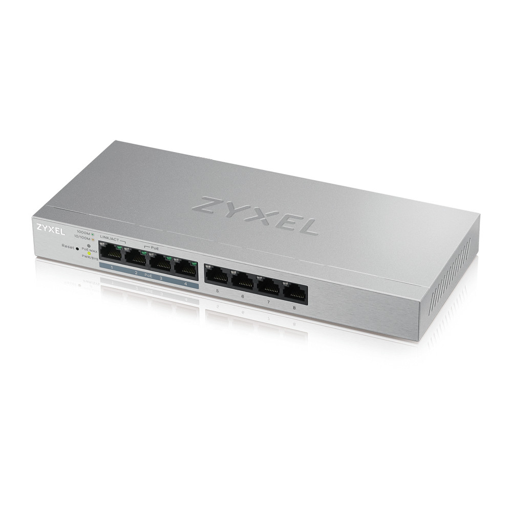 Zyxel GS1200-8HP v2, Géré, Gigabit Ethernet (10/100/1000), Full duplex, Connexion Ethernet, supportant l'alimentation via ce port (PoE) GS1200-8HPV2-E