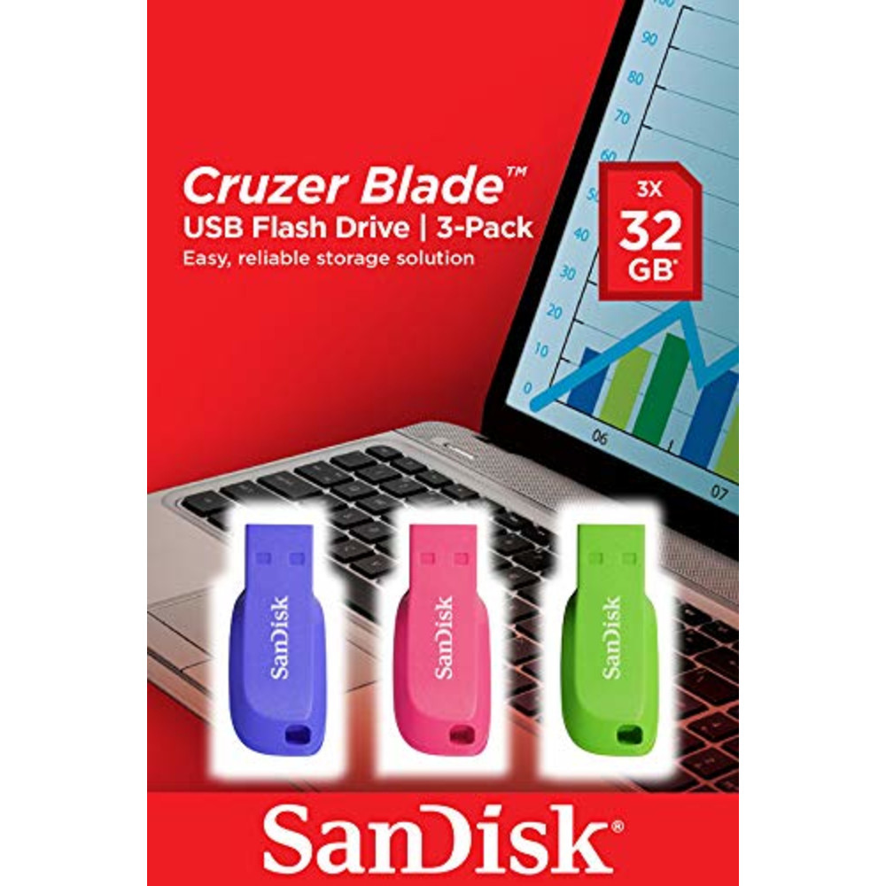 SanDisk Cruzer Blade 3x 32GB, 32 Go, USB Type-A, 2.0, Sans capuchon, Bleu, Vert, Rose SDCZ50C-032G-B46T