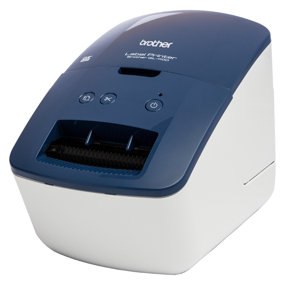 Brother QL-600B, DK, Thermique directe, 300 x 600 DPI, 71 mm/sec, Avec fil, Bleu, Blanc QL-600BXX1