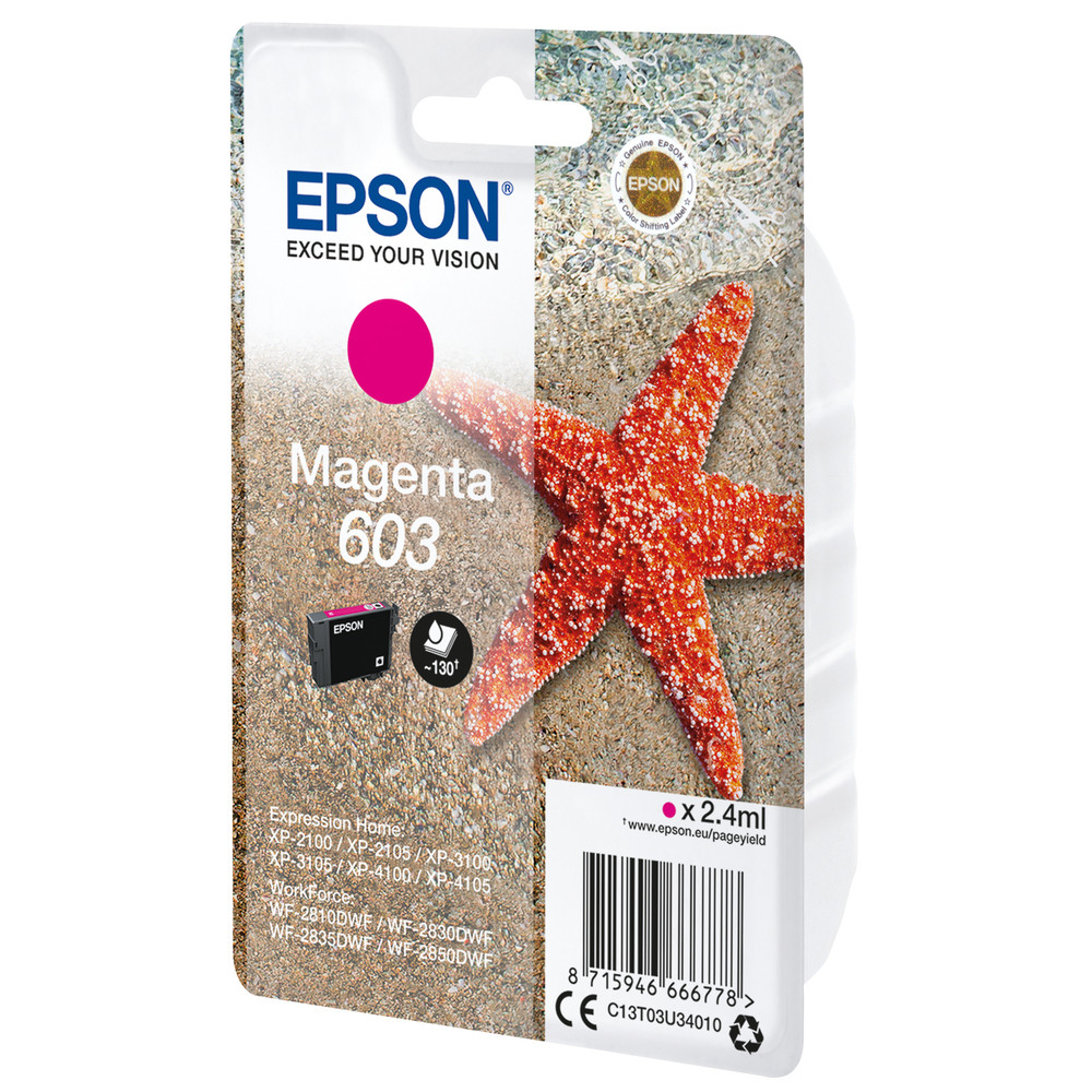 Epson Singlepack Magenta 603 Ink, Rendement standard, Magenta, 2,4 ml, 1 pièce(s) C13T03U34020