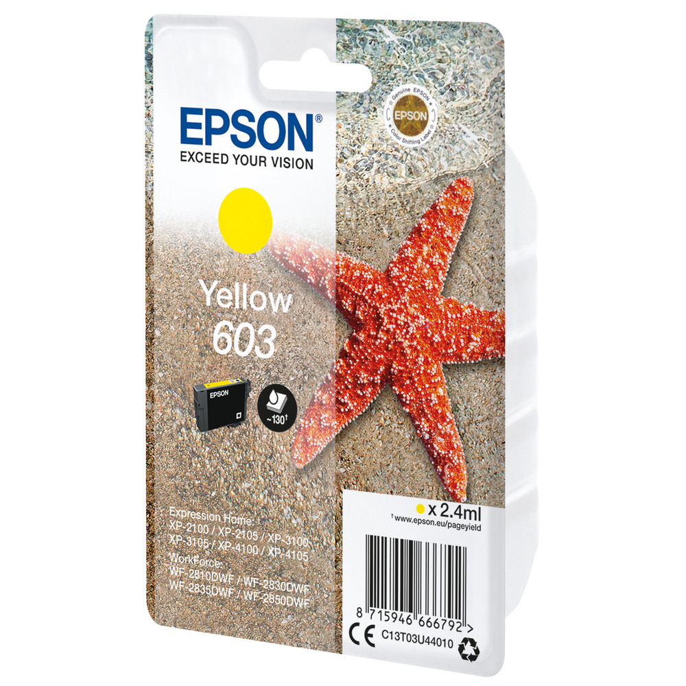 Epson Singlepack Yellow 603 Ink, Rendement standard, Jaune, 2,4 ml, 1 pièce(s) C13T03U44020