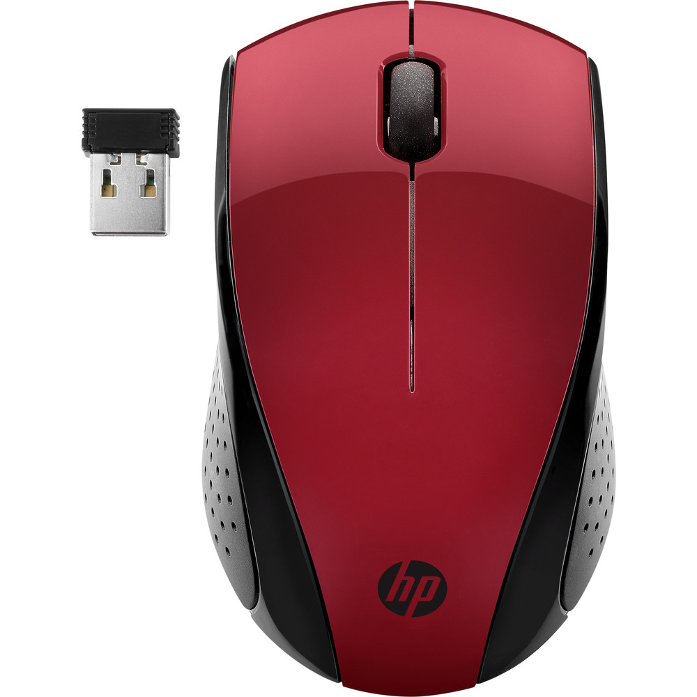HP 220, Ambidextre, Optique, RF sans fil, 1600 DPI, Noir, Rouge 7KX10AA#ABB