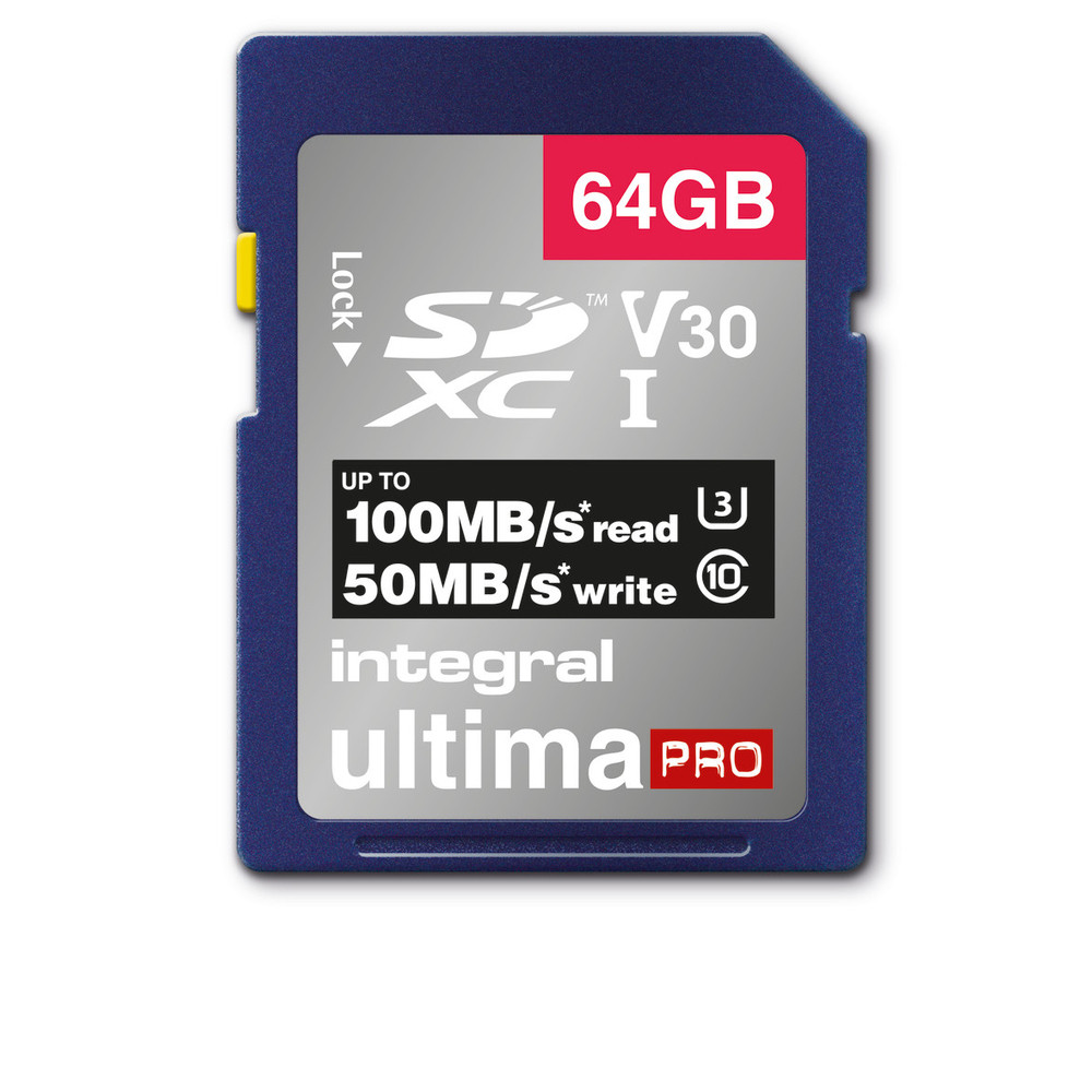 Integral INSDX64G-100/70V30, 64 Go, SD, UHS-I, 100 Mo/s, 70 Mo/s, Class 3 (U3)