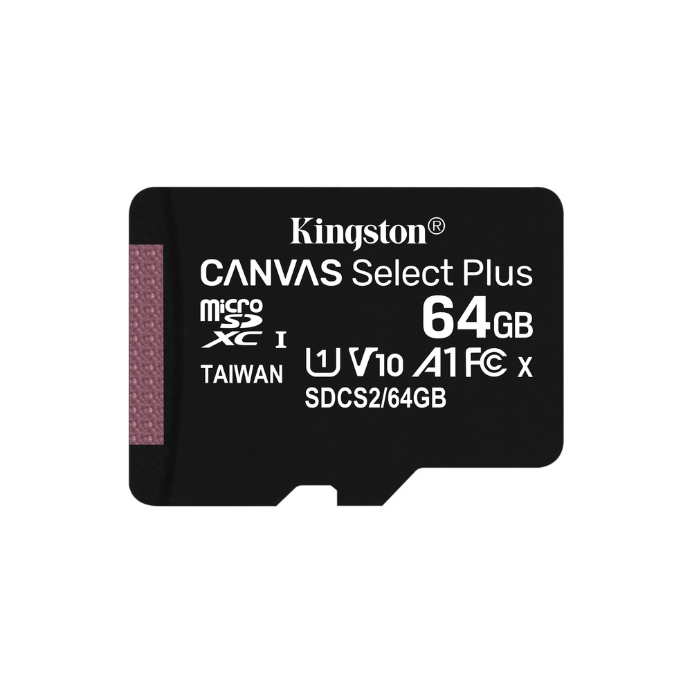 Kingston Technology Canvas Select Plus, 64 Go, MicroSDXC, Classe 10, UHS-I, 100 Mo/s, 85 Mo/s SDCS2/64GB