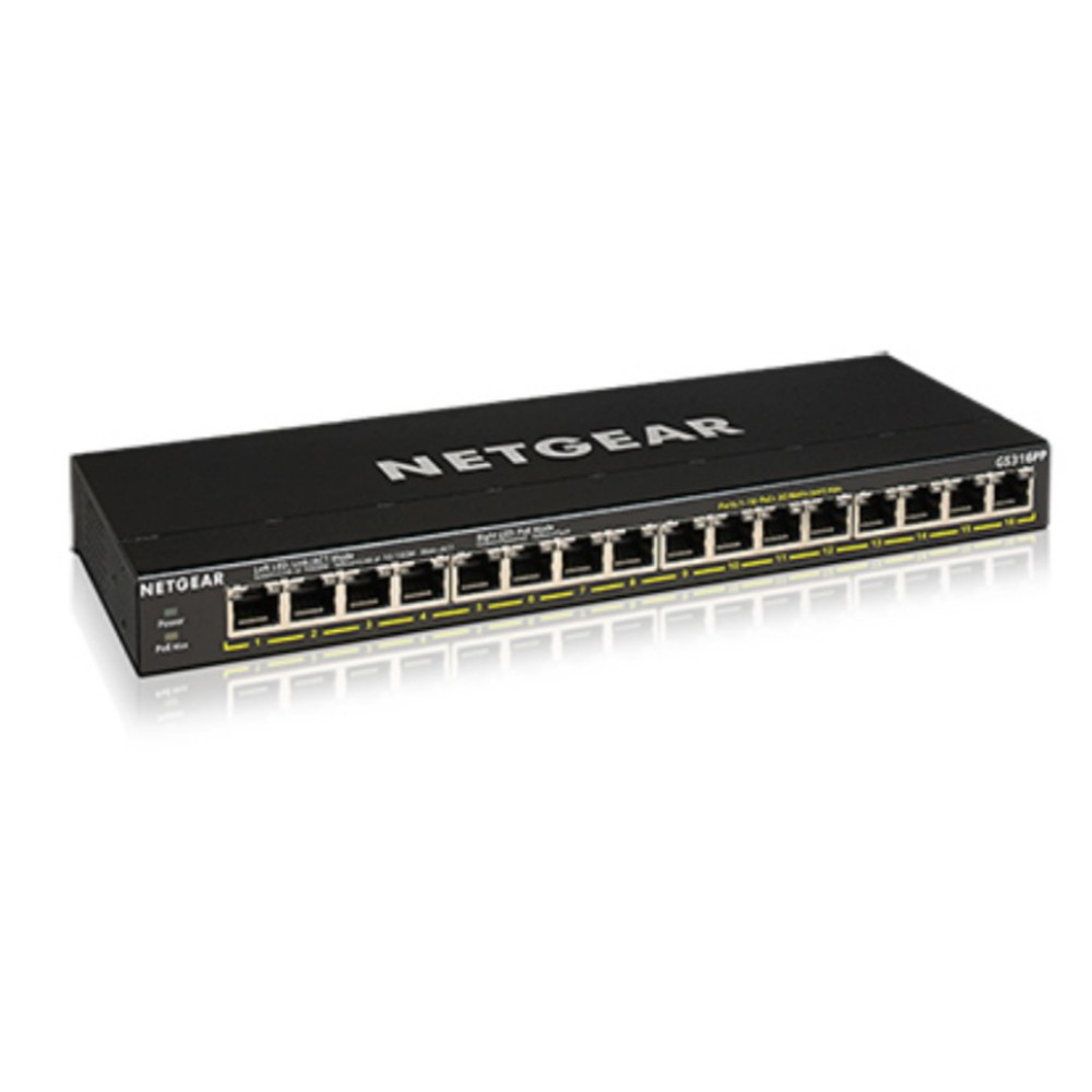 Netgear GS316PP, Non-gr, Gigabit Ethernet (10/100/1000), Full duplex, Connexion Ethernet, supportant l'alimentation via ce port (PoE), Grille de mon
