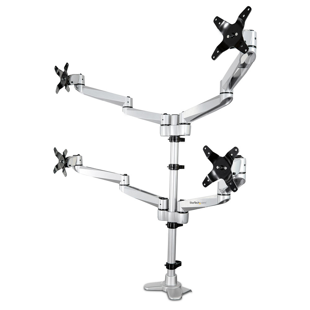 StarTech.com Bras pour écran PC à 4 affichages - Multidirectionnel, Pince, 45 kg, 33 cm (13'), 68,6 cm (27'), 100 x 100 mm, Argent ARMQUADPS
