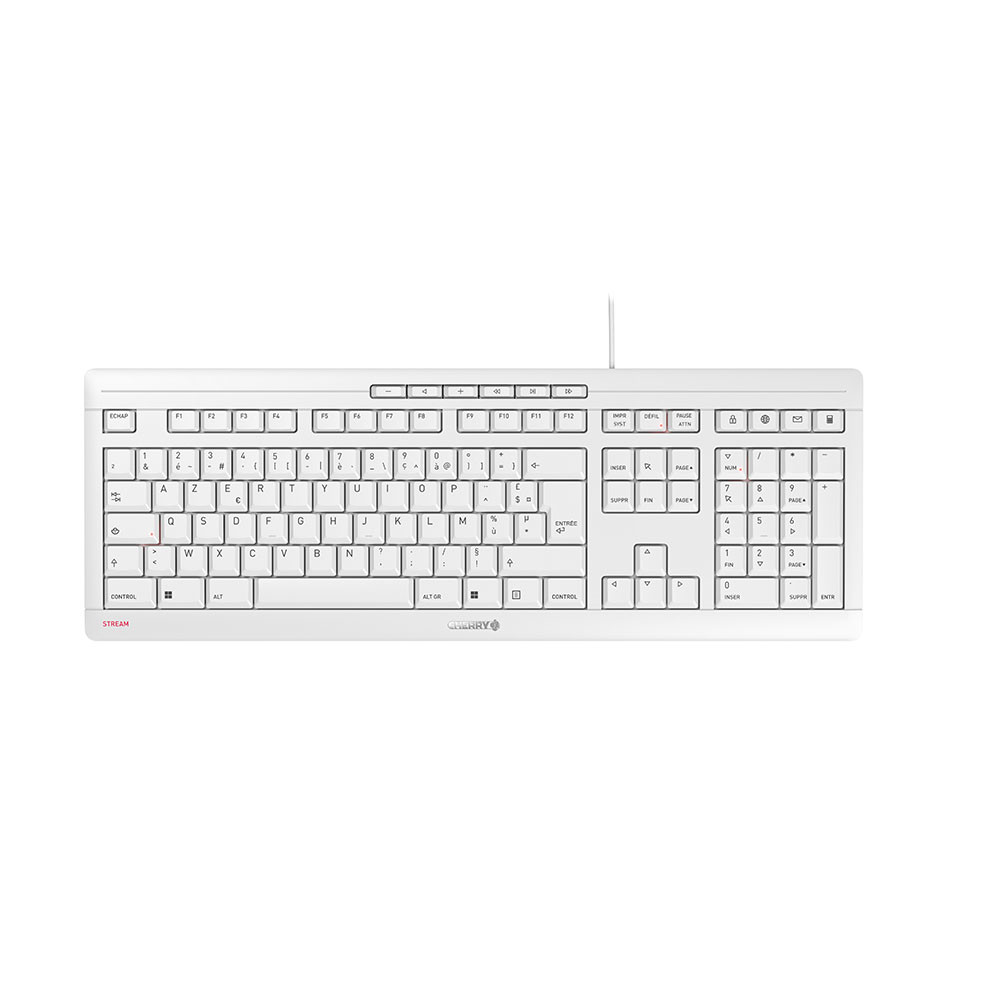 CHERRY STREAM KEYBOARD Clavier filaire, blanc gris, USB, AZERTY - FR, Taille relle (100 %), USB, Clavier mcanique, AZERTY, Blanc JK-8500FR-0