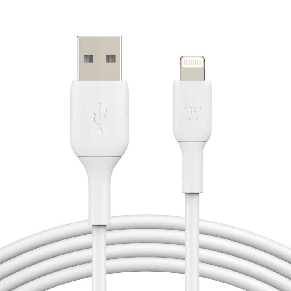 Belkin CAA001BT1MWH, 1 m, Lightning, USB A, Mâle, Mâle, Blanc