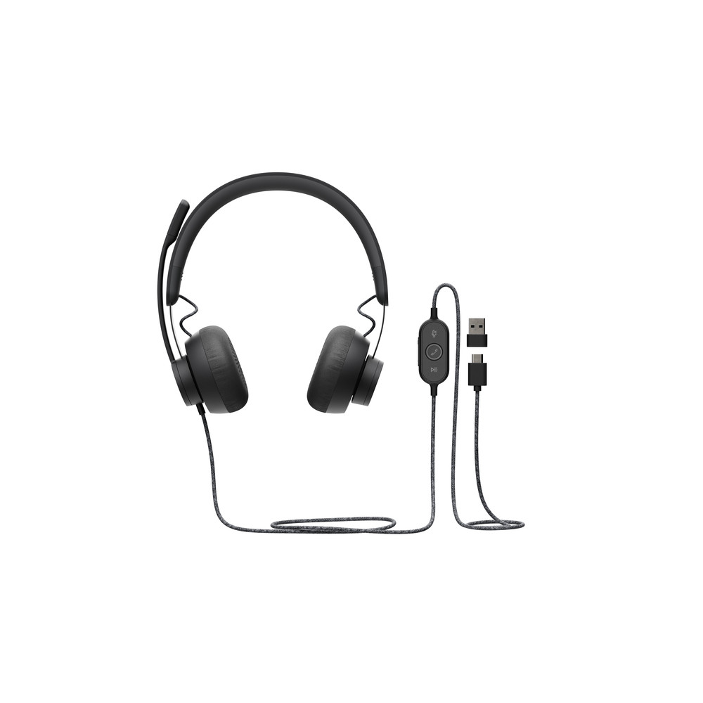 Logitech Zone Wired UC, Casque, Arceau, Appels et musique, Noir, Binaural, Bouton 981-000875