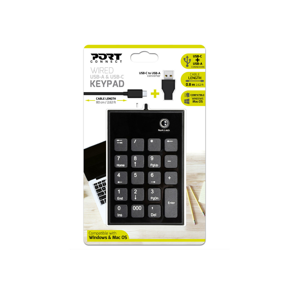 PORTDESIGNS Port Designs 900801, USB, 19, Ordinateur portable, 0,8 m, Noir, Gris