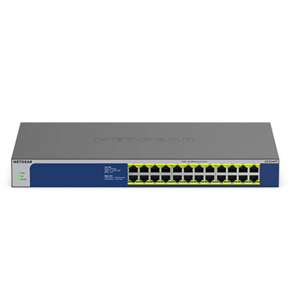 Netgear GS524PP, Non-géré, Gigabit Ethernet (10/100/1000), Connexion Ethernet, supportant l'alimentation via ce port (PoE), Grille de montage GS524PP-