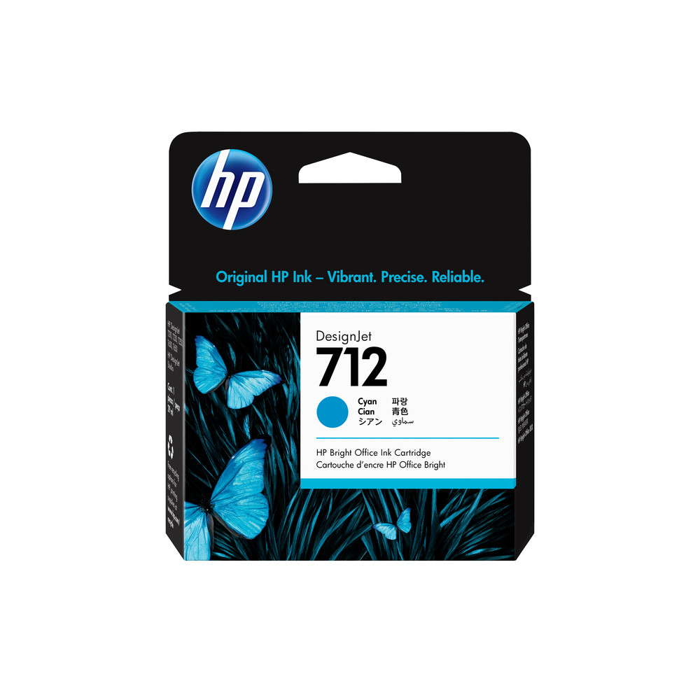 HP Cartouche d'encre DesignJet 712, cyan, 29 ml, Rendement standard, Cyan, Encre à colorant, 27 ml, 1 pièce(s), Paquet unique 3ED67A