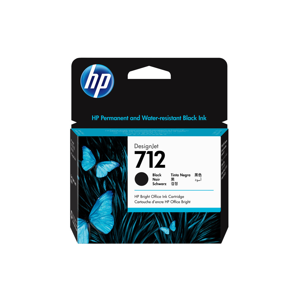 HP Cartouche d'encre DesignJet 712, noir, 80 ml, Rendement élevé (XL), Noir, Encre à pigments, 80 ml, 1 pièce(s), Paquet unique 3ED71A
