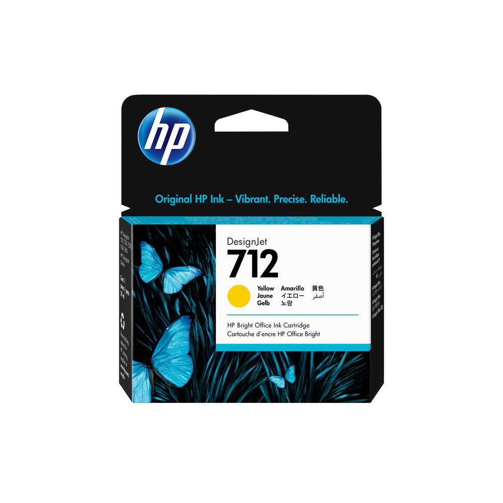 HP Cartouche d'encre DesignJet 712, jaune, 29 ml, Rendement standard, Jaune, Encre à colorant, 29 ml, 1 pièce(s), Paquet unique 3ED69A